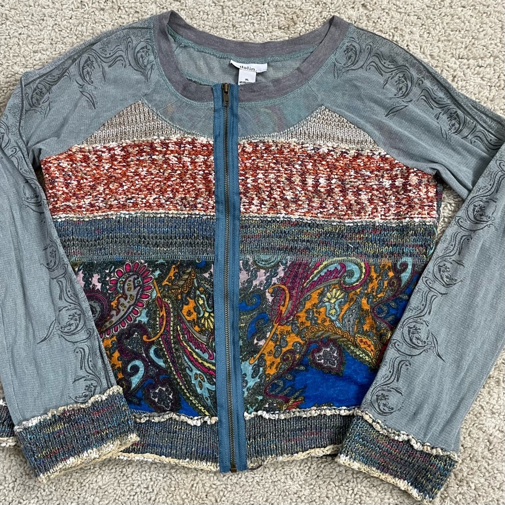 Women's DALIN Abstract PATCHWORK Sheer BOBO Top CARDIGAN  XL